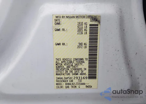 2014 Nissan Altima 2.5/2.5 S/2.5 Sl/2.5 Sv z USA, uszkodzony, nr VIN 1N4AL3AP5EC293169